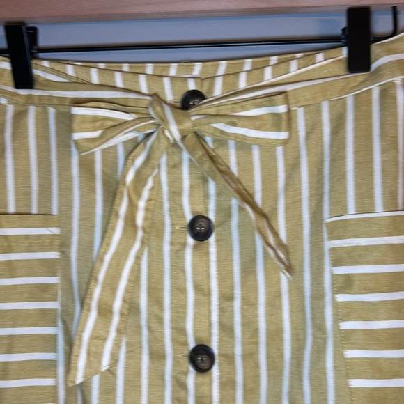 Altar’d State A-Line Button Front Skirt, S, Stripes, Mustard Yellow/Green, Bow - Picture 2 of 9